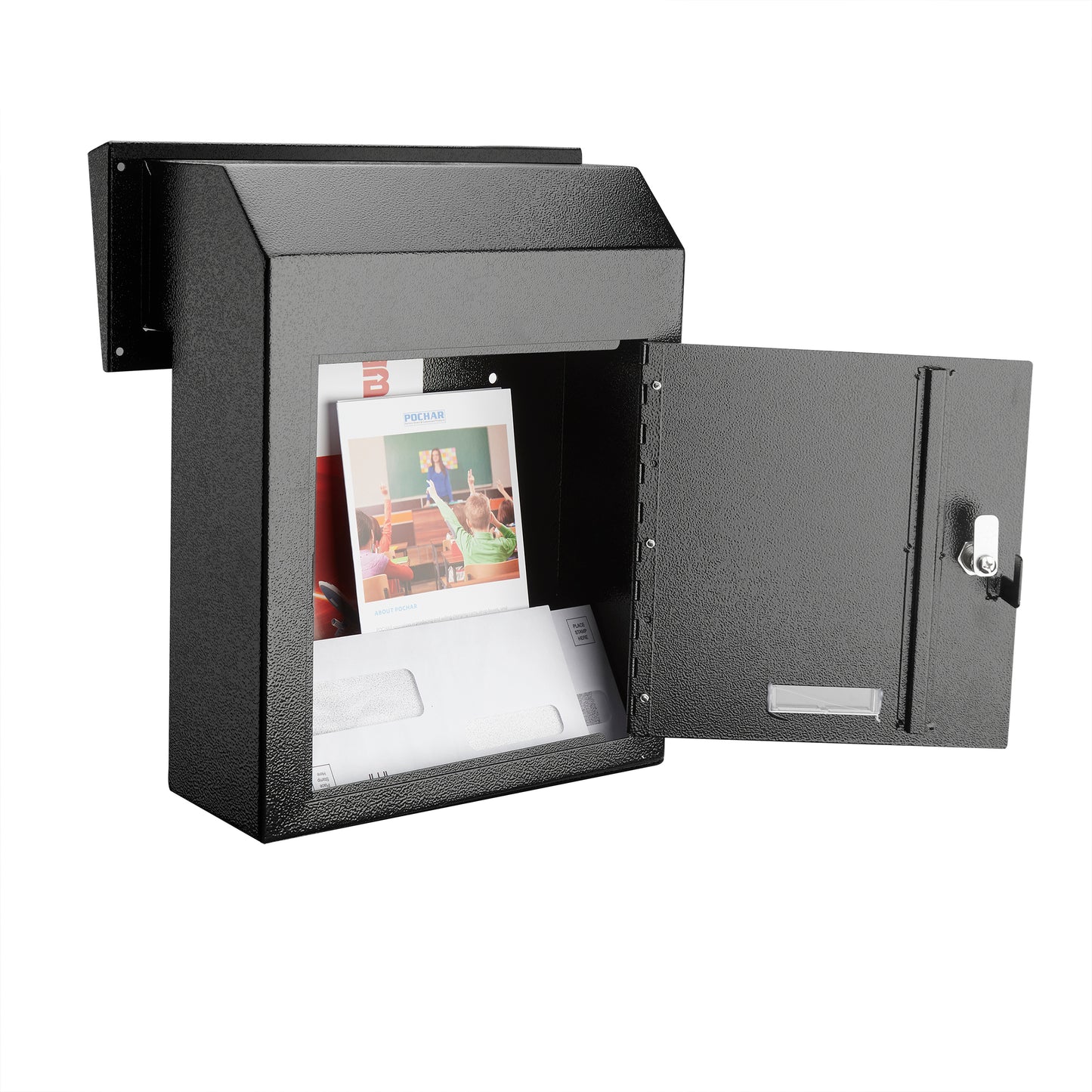 M-D1C-H - Through The Door Heavy Duty Locking Drop Box Safe Locking Deposit Drop Box, Rainproof Drop Box, Steel Mailbox for Depositing Mail, Keys, Rent Payments, Checks, Black