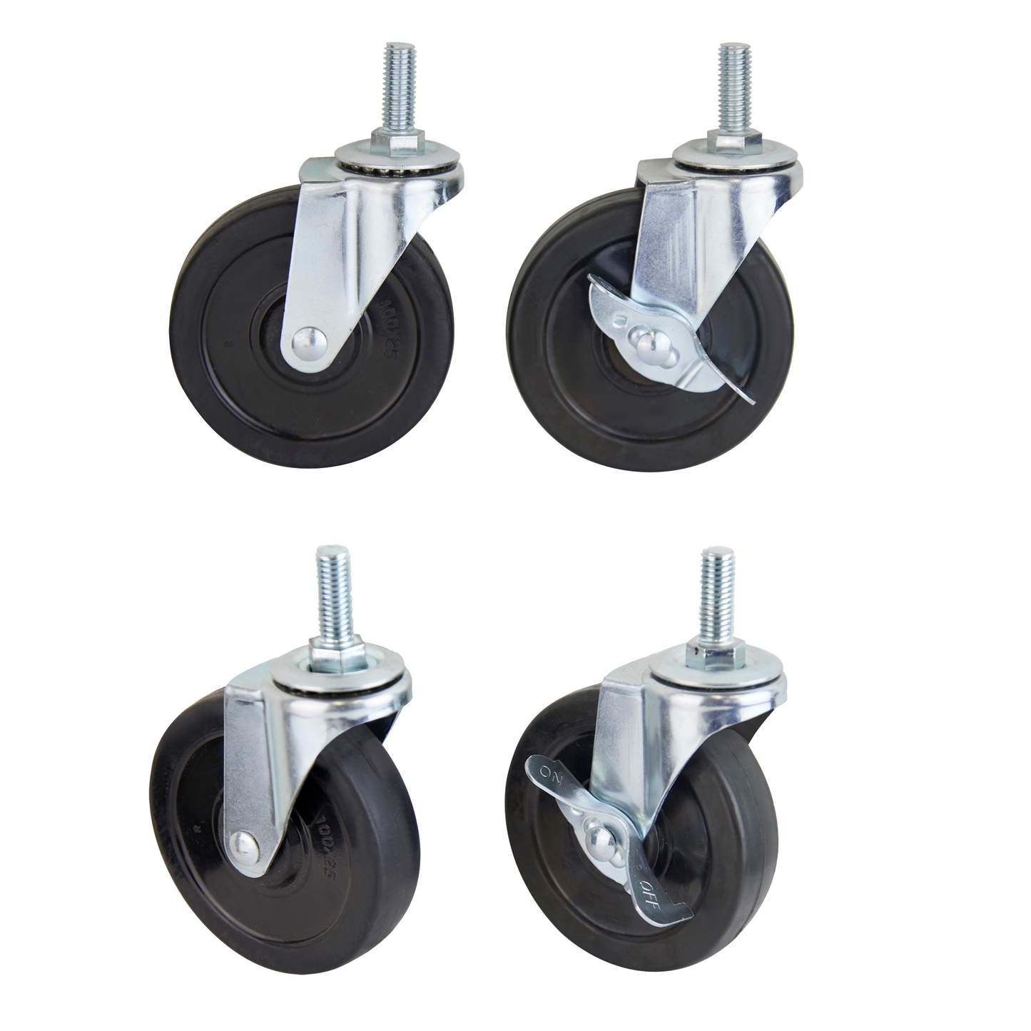 4x4'' WHEELS (2 WITH BRAKES AND 2 WITHOUT BRAKES)