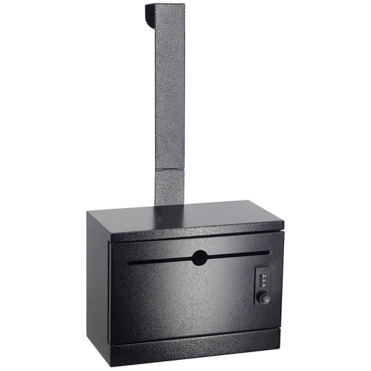 M-D22-H - Over-the-Door Heavy Duty Steel Drop Box,Specimen Containers,Payment Drop box, Key Drop Off Box, Night Drop Box,Height Adjustable Range of 6.5'', Removable Hinge for Optional Wall Mount, Black