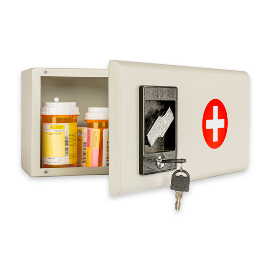 M-MC-5 - Medicine Lock Box for Medication Lock Box with Key - Wall Mounted Locking First Aid Medicine Cabinet, Secured Prescription Storage for Peace of Mind Around Kids at Home, School (White)