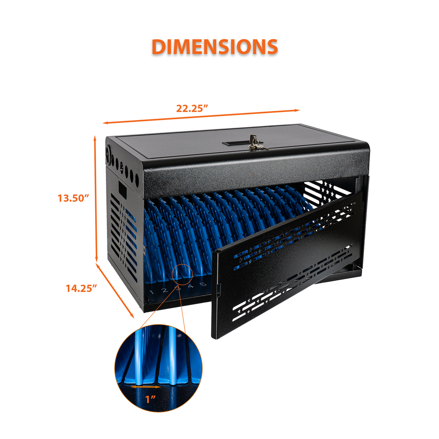 M-C16D-H - Laptop Charging Cabinet for 16 Devices,Locking Charging Station for Multiple Laptops,Chromebook Storage and Charging Station with Removable Door, Cable Management, and Charger Organization