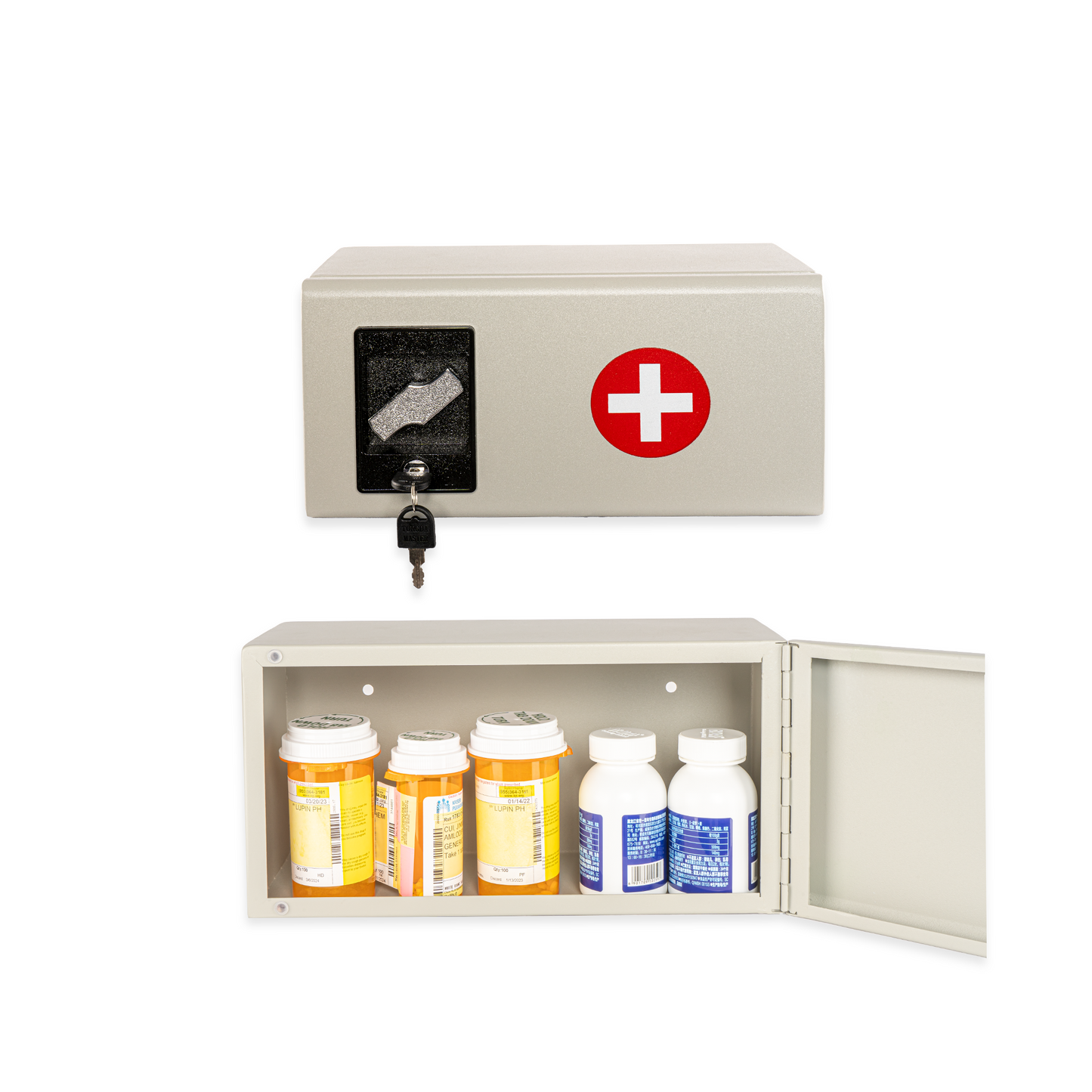 M-MC-5 - Medicine Lock Box for Medication Lock Box with Key - Wall Mounted Locking First Aid Medicine Cabinet, Secured Prescription Storage for Peace of Mind Around Kids at Home, School (White)