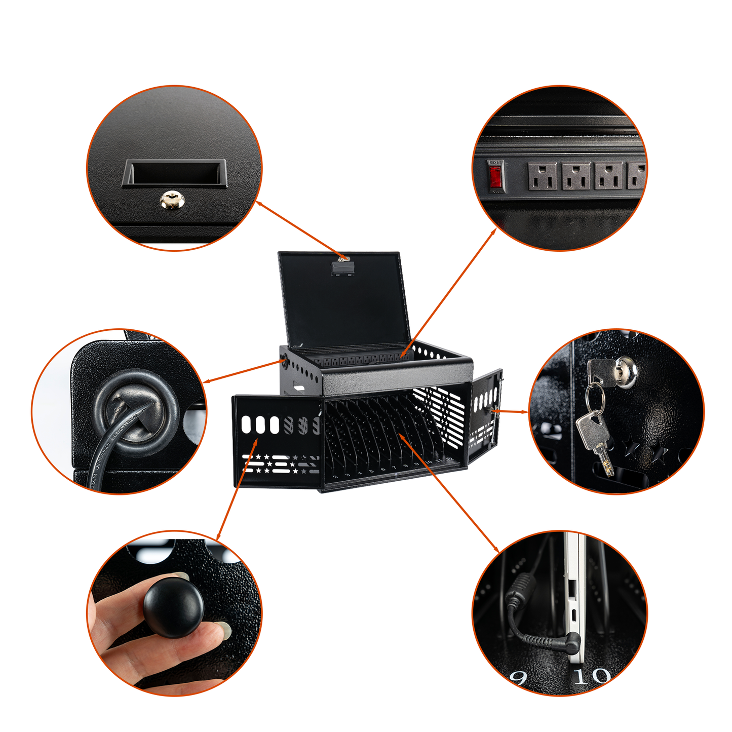 M-C12-H 12 Device Portable Charging Station for Tablets, iPads, Chromebooks, and Laptop Computers with Lock, Surge Protection, for Classroom or Office