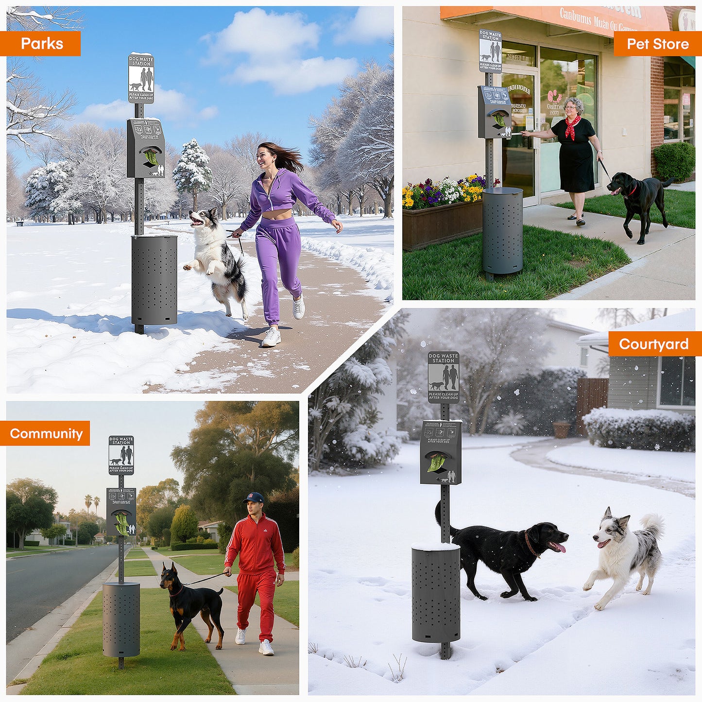 M-D37GK-H0 Black Dog Waste Station Outdoor, Pet Waste Disposal Station Rustproof Aluminum with 10 Gallon Trash Can, 600 Dog Poop Bags & 50 Liners for Parks, Trails, HOA Communities, Backyards