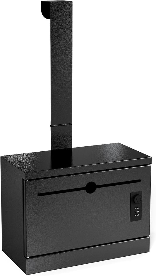 M-D22-H - Over-the-Door Heavy Duty Steel Drop Box,Specimen Containers,Payment Drop box, Key Drop Off Box, Night Drop Box,Height Adjustable Range of 6.5'', Removable Hinge for Optional Wall Mount, Black