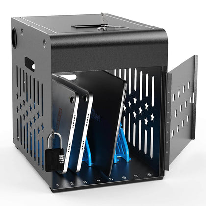 8-Device Lockable Tablet Charging Station – Fits 14" Devices, Steel Case