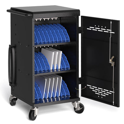 30-Device Charging Cart – Mobile Station for 14" Laptops, Chromebooks & iPads, Cable Management, Circuit Breaker