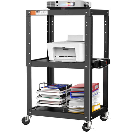 3-Shelf Steel Utility Cart – Mobile AV & Presentation Cart with Power Strip