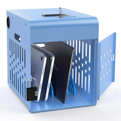 8-Device Tablet Charging Station Lock Box – Fits 14" Devices, Steel, Lockable