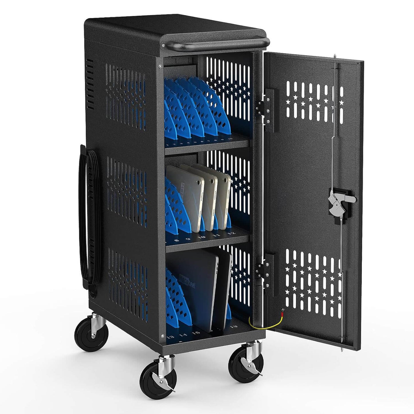 18-Bay Heavy Duty Mobile Charging Cart – Fully Assembled Metal Storage for Laptops & Tablets up to 14"