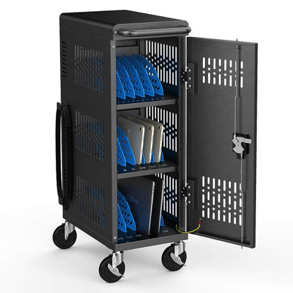 18-Bay Heavy Duty Mobile Charging Cart – Fully Assembled Metal Storage for Laptops & Tablets up to 14"