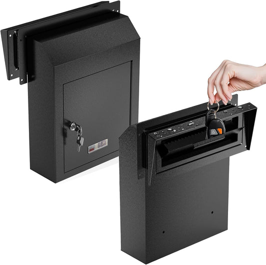 M-D1C-H - Through The Door  Heavy Duty Locking Drop Box Safe Locking Deposit Drop Box, Rainproof Drop Box, Steel Mailbox for Depositing Mail, Keys, Rent Payments, Checks, Black