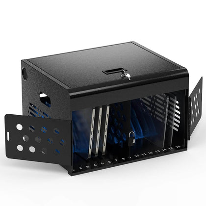 16-Device Locking Charging Station – Metal Cart for Laptops & Tablets, Cable Organization
