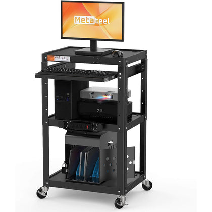 Metal Presentation Cart with Adjustable Shelves – Rolling Stand for Projector, TV, Laptop, Printer