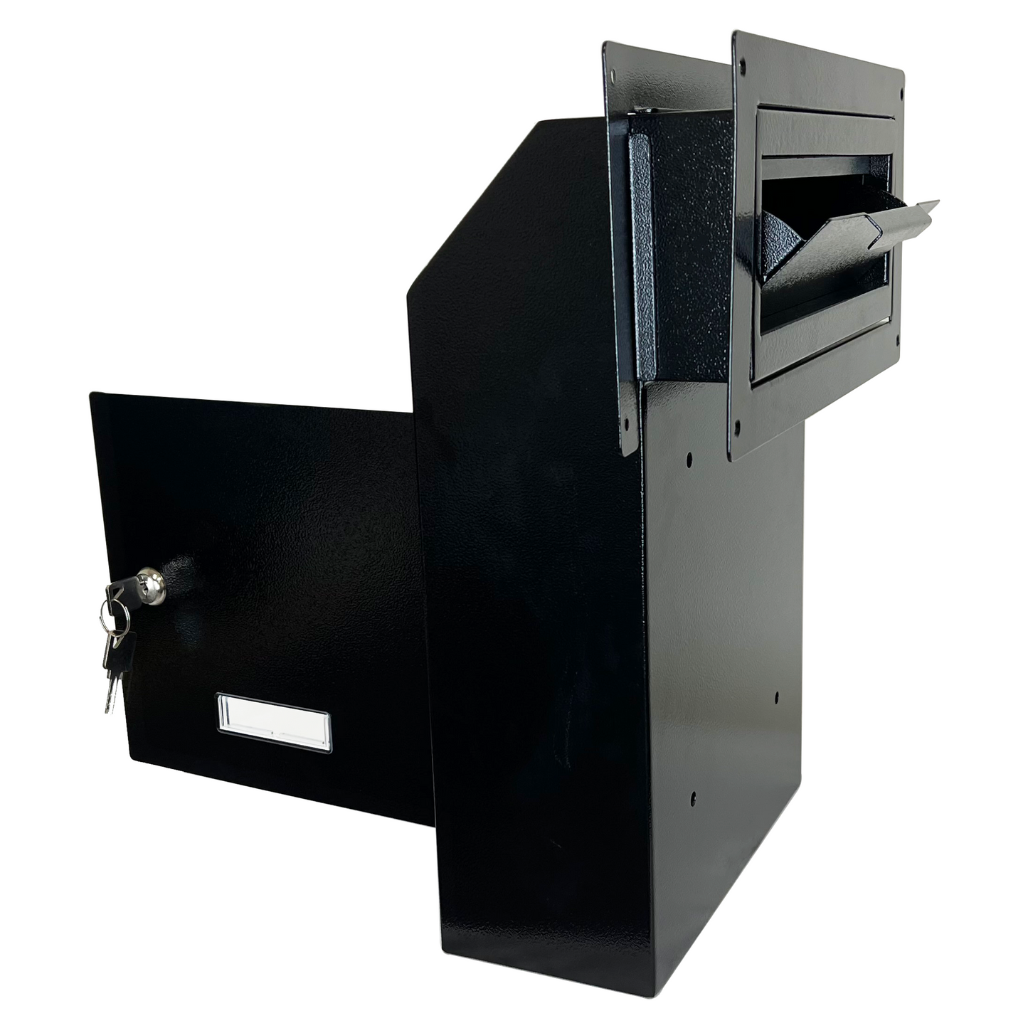 M-D1A-H - Door Drop Box for Mail, Rent, Deposit, and Night Key - Through The Door Locking Steel Mailbox with Rear Access | 9.75” L x 4.25” W x 14.75” H (Black)