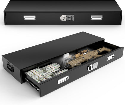 Under Bed Gun Safe Drawer for Rifles & Pistols – Long Storage Case for Home or Car