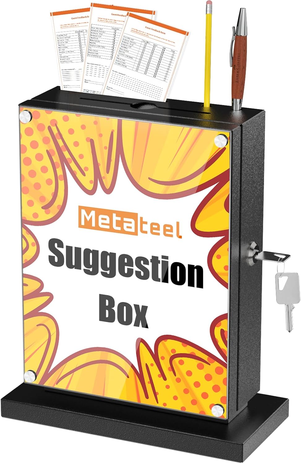 M-D7-H - Suggestion Box with Lock with Wall Mount Option - Use as Offering Box, Tithe Box, Prayer Request Box, Tip Box with Lock, Donation Box and Ballot Box