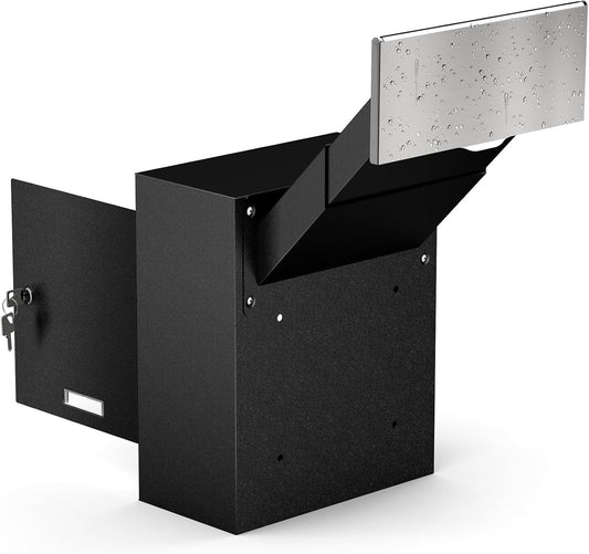 M-D9-H - Through The Wall Drop Box,Mail Drop Box,Adjustable Chute,Deposit Drop Box Code Lock,Rainproof and Anti Phishing Design Wall Mount Mailbox for Letters, Rents,Checks & Keys,Home & Office,Black