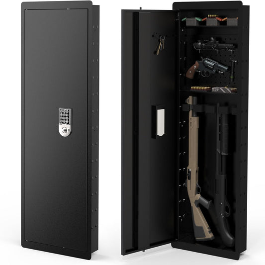 45" In-Wall Gun Safe – Between-Studs, Electronic Keypad, Adjustable Shelves, Heavy Duty Steel