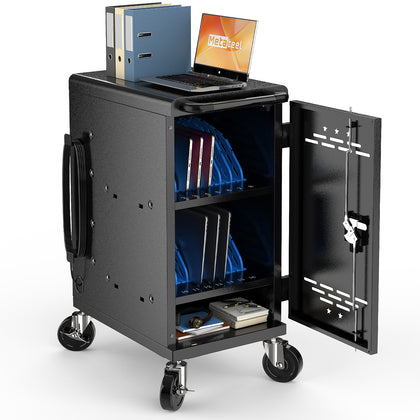 16-Device Charging Cart – Black, Fits up to 14" Devices, Cable Management & Accessory Storage