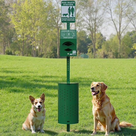 M-D18-L - Aluminum Rustproof Locking Dog Waste Disposal System for Pet Park,10 Gallon Pet Poop Station Outdoor Pet Waste Bin, Backyard Dog Waste Station with Reflective Sign, Trash Bin with Lid