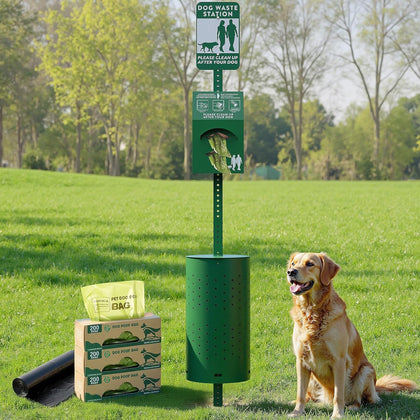 Outdoor Dog Waste Station – Rustproof Aluminum, 10 Gallon Bin, Bags & Liners Included
