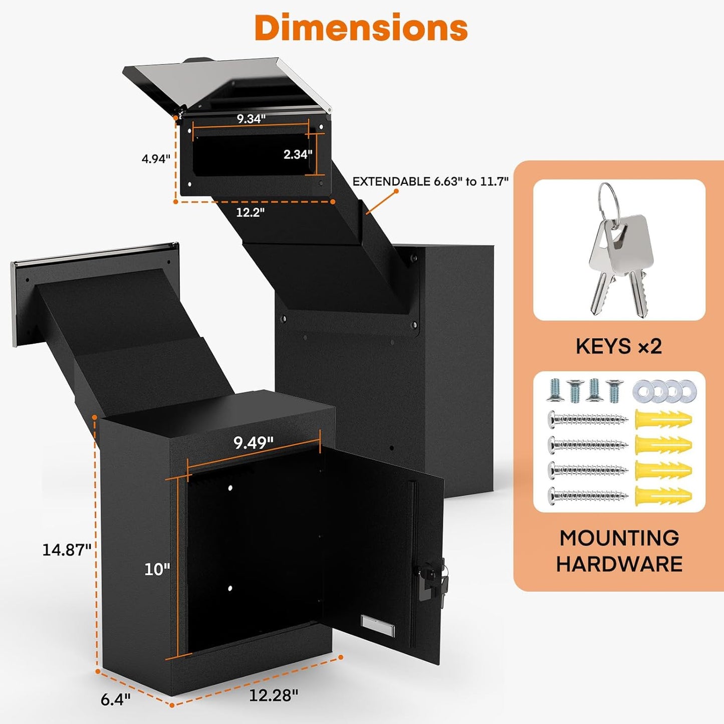 Through-the-Wall Drop Box with Adjustable Chute, Code Lock, Rainproof – Wall Mount Mailbox