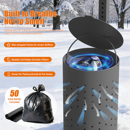 Black Outdoor Dog Waste Station – Rustproof Aluminum, 10 Gallon Bin, Bags & Liners Included