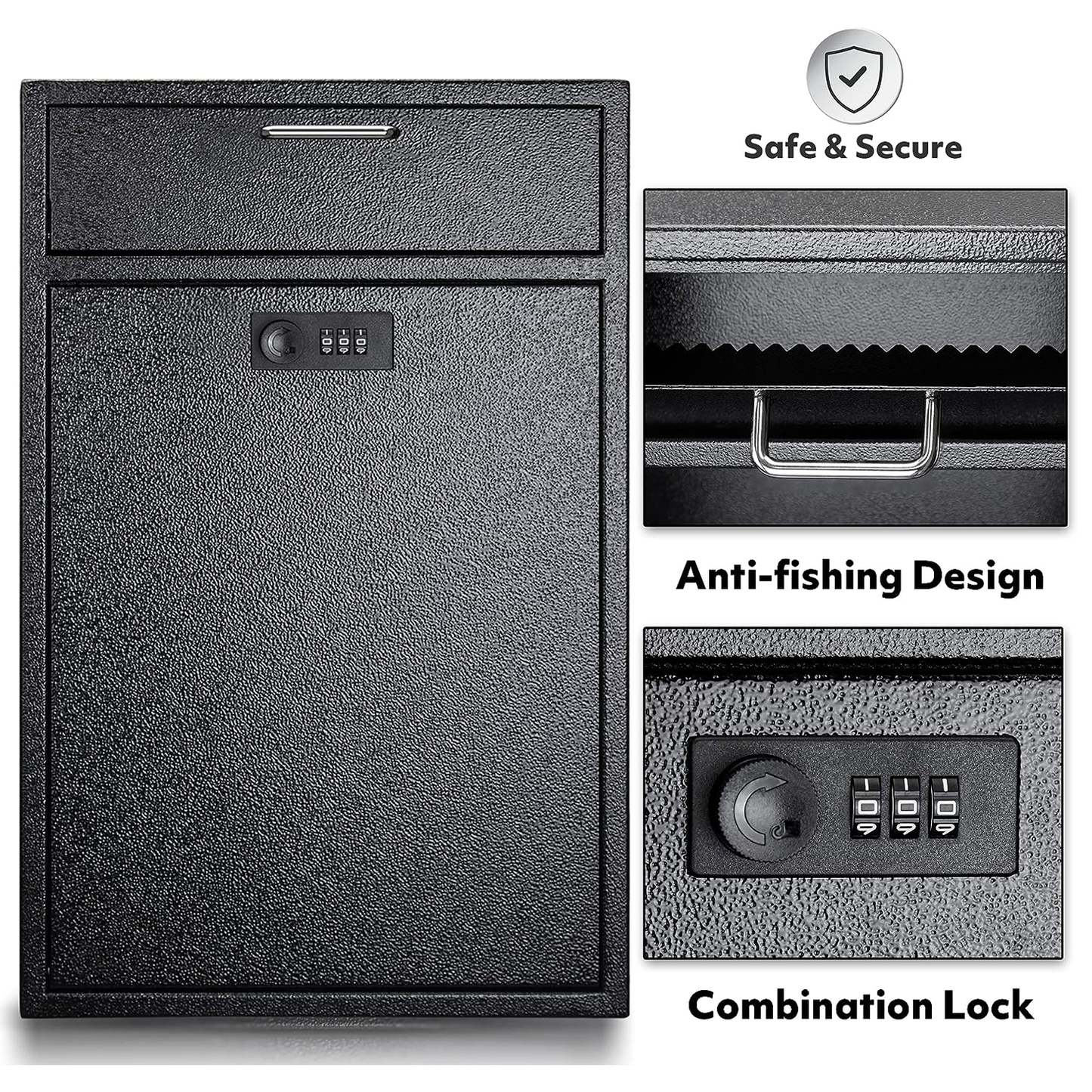 M-D4L-H - Wall Mounted Lock Box with Combination - 1.2mm Heavy Duty Steel Extra Large Mailbox - Theft Proof Mailbox for Night Key, Deposit, Money, Cash, Paperwork