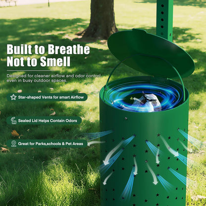 Aluminum Dog Waste Station – 10-Gallon Rustproof Outdoor Bin with Lock & Reflective Sign
