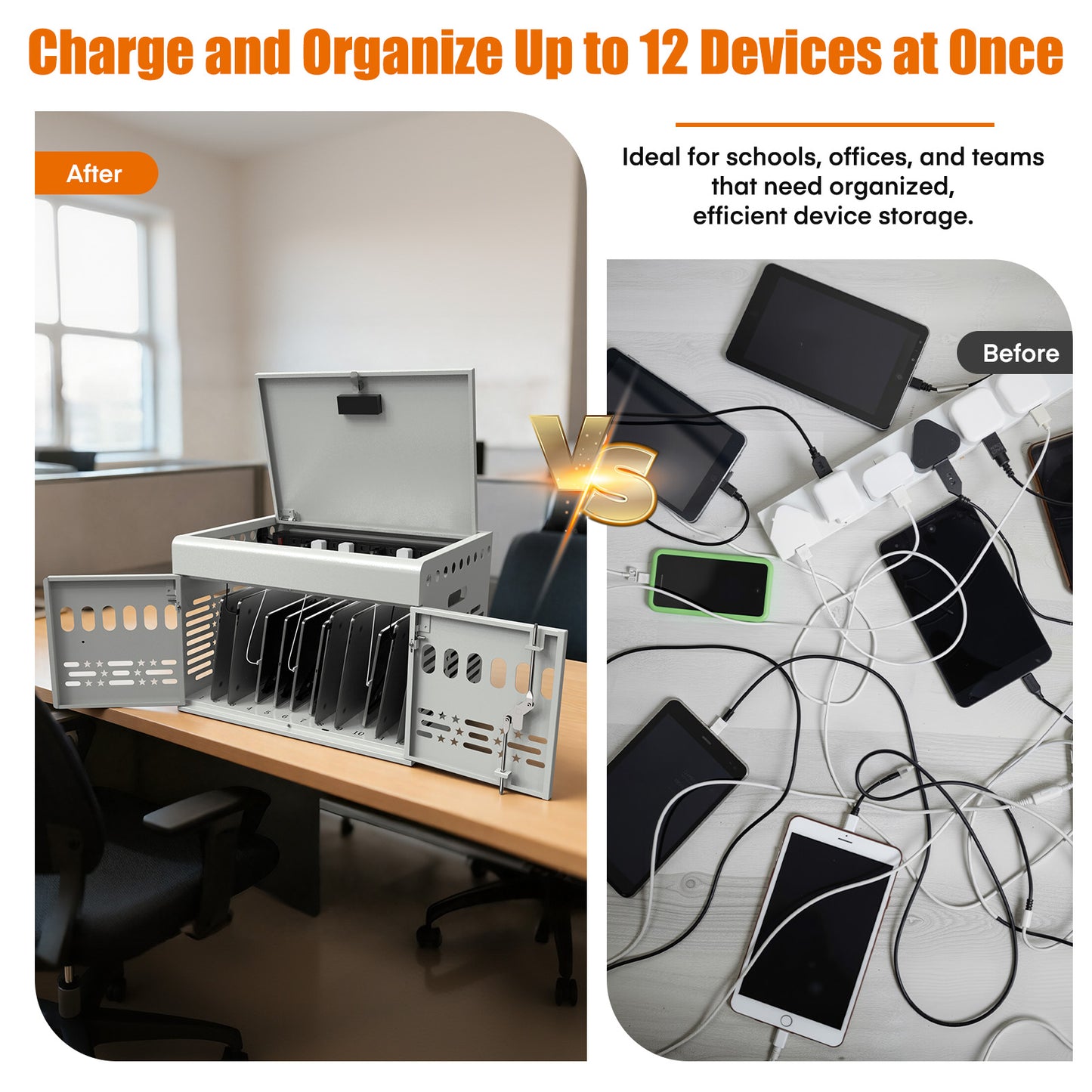 12-Device Charging Cabinet -Lockable Charging Station for iPad, Chromebook,Laptop&Tablet