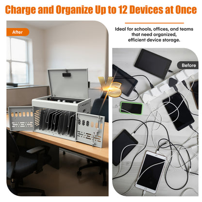 12-Device Charging Cabinet -Lockable Charging Station for iPad, Chromebook,Laptop&Tablet