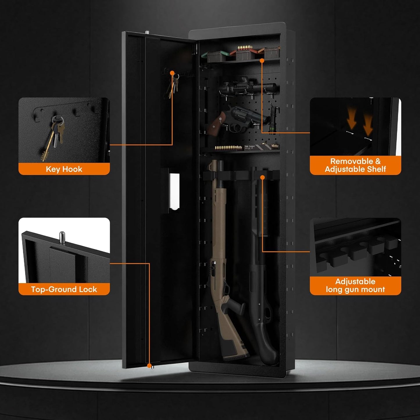 45-Inch In-Wall Gun Safe – Between-Studs, Electronic Keypad, Adjustable Shelves, Heavy Duty Steel