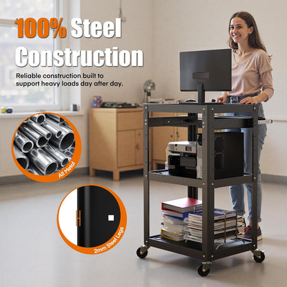Metal Presentation Cart with Adjustable Shelves – Rolling Stand for Projector, TV, Laptop, Printer
