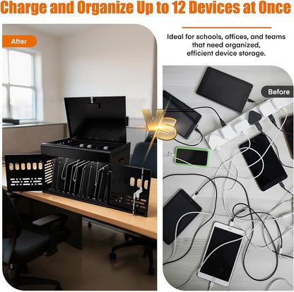 12-Devices Portable Charging Station – Lockable, Surge Protected, for Tablets & Laptops