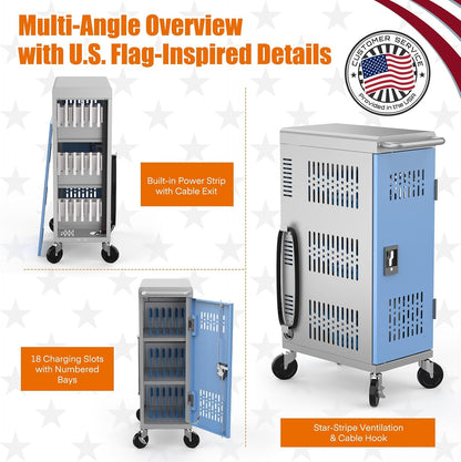 18-Bay Heavy Duty Mobile Charging Cart – Fully Assembled Metal Storage for Laptops & Tablets up to 14-Inch