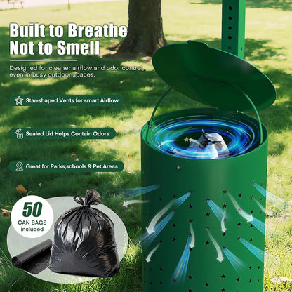 Outdoor Dog Waste Station – Rustproof Aluminum, 10 Gallon Bin, Bags & Liners Included