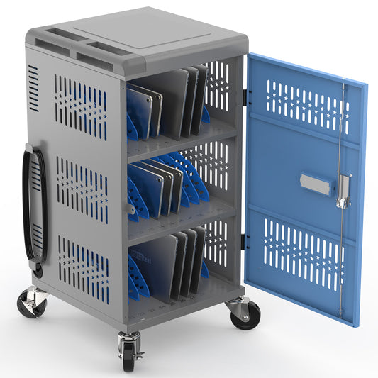 M-C30B-T - Fully Assembled 30 Bay Mobile Charging and Storage Cart for iPad,Chromebook and Laptop Computer with Keypad Lock,Up to 14-inch Screen Size,Surge Protection,Front & Back Access Locking Cabinet