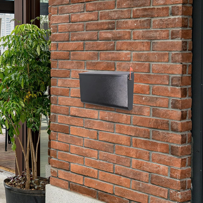 Rainproof Galvanized Steel Wall Mount Mailbox – Large Outdoor, Rustproof, Keyless with Red Flag