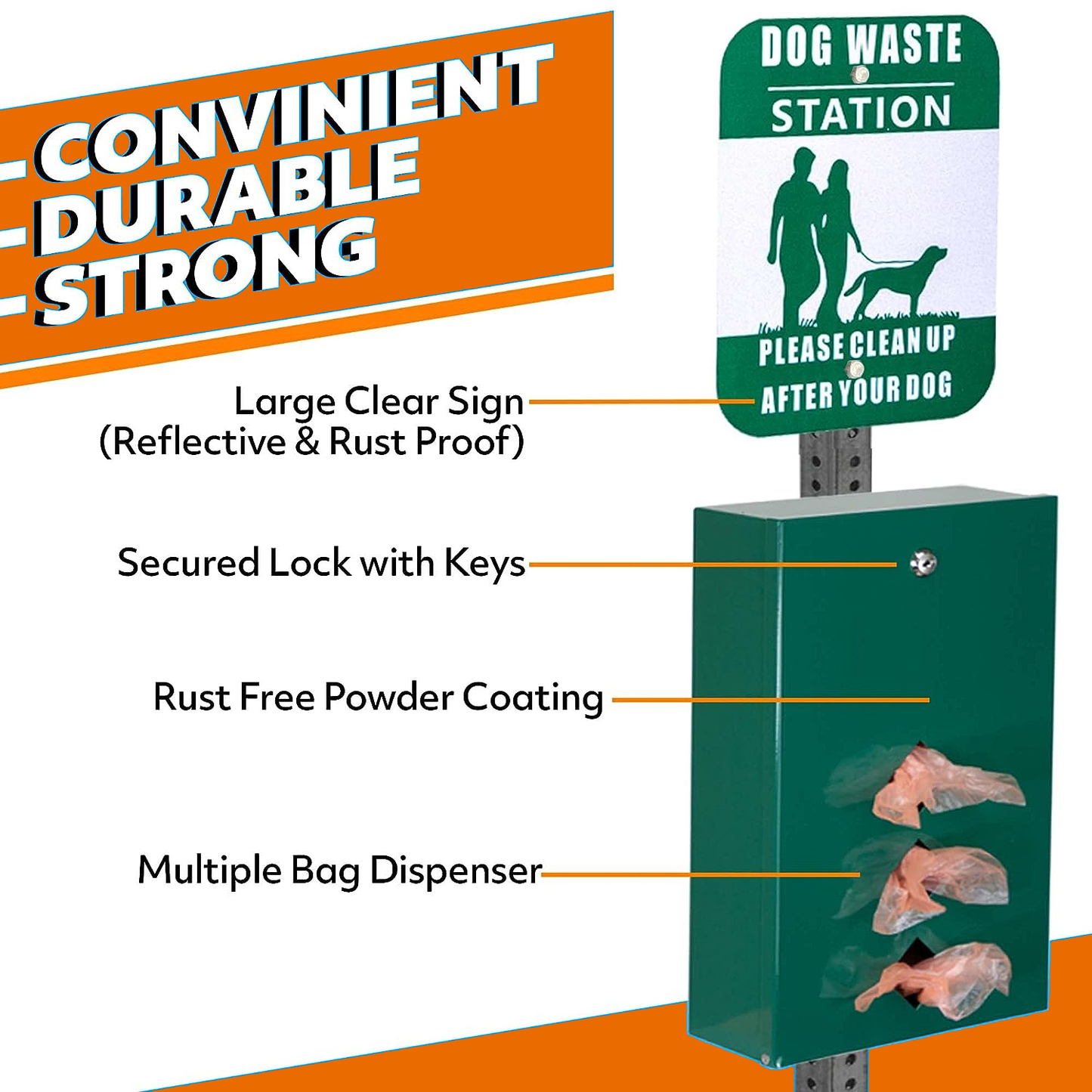 M-D18-L - Aluminum Rustproof Locking Dog Waste Disposal System for Pet Park,10 Gallon Pet Poop Station Outdoor Pet Waste Bin, Backyard Dog Waste Station with Reflective Sign, Trash Bin with Lid