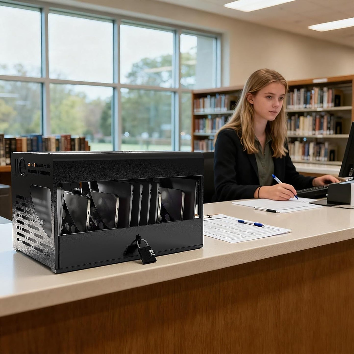 16-Bay Locking Charging Cabinet for Laptops & Chromebooks – Fits Devices up to 14-inch , Cable Management