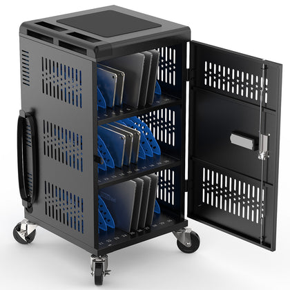 30-Bay Mobile Charging Cart – Fully Assembled, Keypad Lock, Surge Protection, Front & Back Access