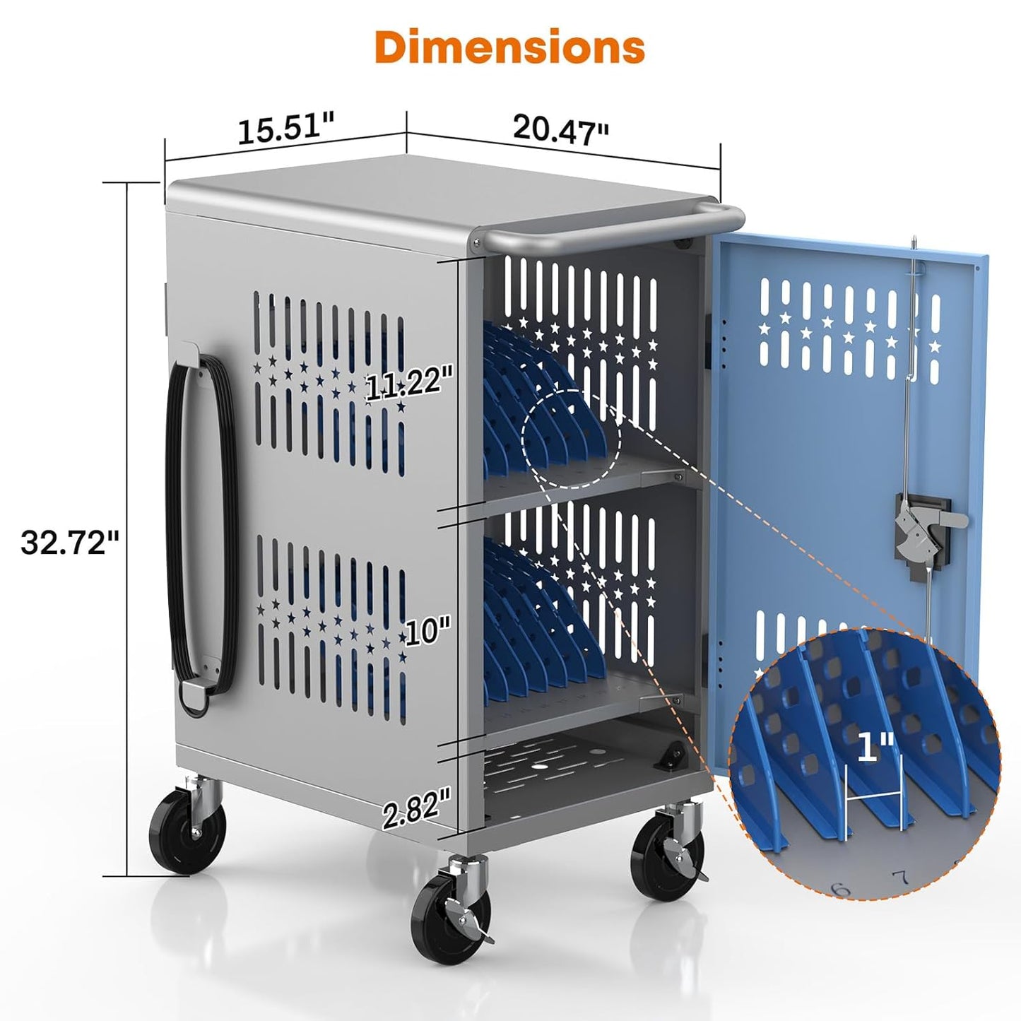 M-C20-T - 20 Bay mobile charging cart with storage for multiple Chromebook, laptop, kindle, iPad | Charging Station with Cable Management for classroom less assembly