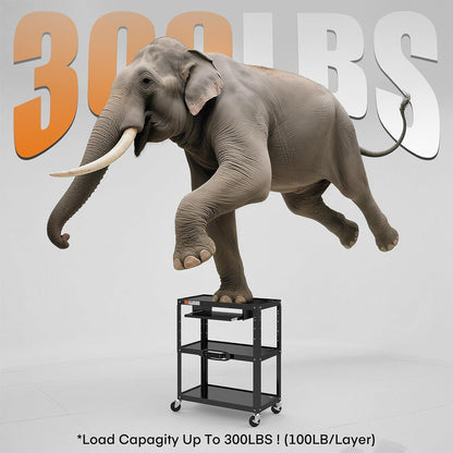 Extra Large 3 Tier Rolling Cart with Power Strip - Heavy Duty Utility Cart Rolling Computer Cart - Durable Utility Cart