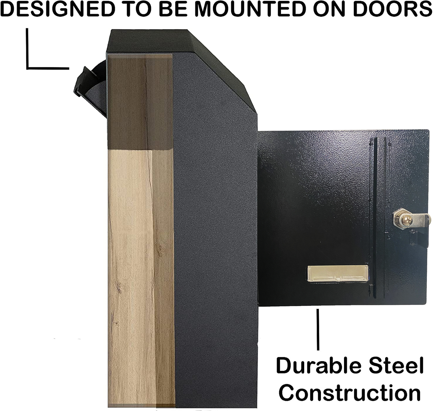 M-D1A-H - Door Drop Box for Mail, Rent, Deposit, and Night Key - Through The Door Locking Steel Mailbox with Rear Access | 9.75” L x 4.25” W x 14.75” H (Black)
