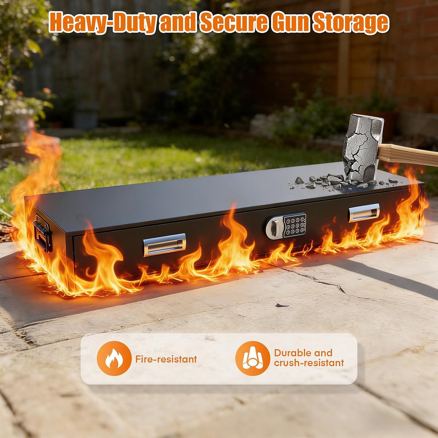 Under Bed Gun Safe Drawer for Rifles & Pistols – Long Storage Case for Home or Car