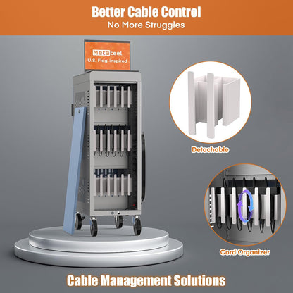 18-Bay Heavy Duty Mobile Charging Cart – Fully Assembled Metal Storage for Laptops & Tablets up to 14-Inch