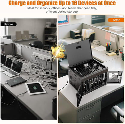 16-Unit Charging Cabinet – Locking Laptop & Tablet Storage with Cable Management