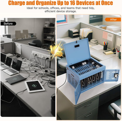 16-Devices Locking Charging Cabinet for Laptops & Tablets – With Cable Management