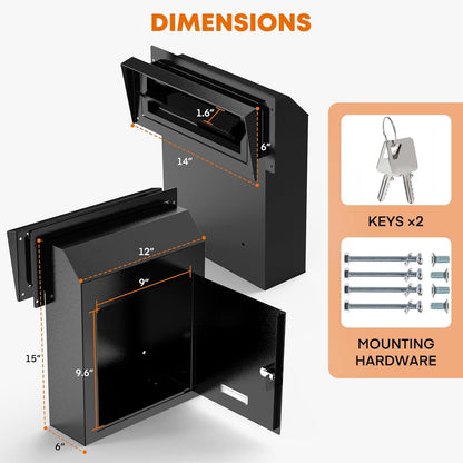 Heavy Duty Through-the-Door Locking Drop Box – Rainproof Steel Mailbox